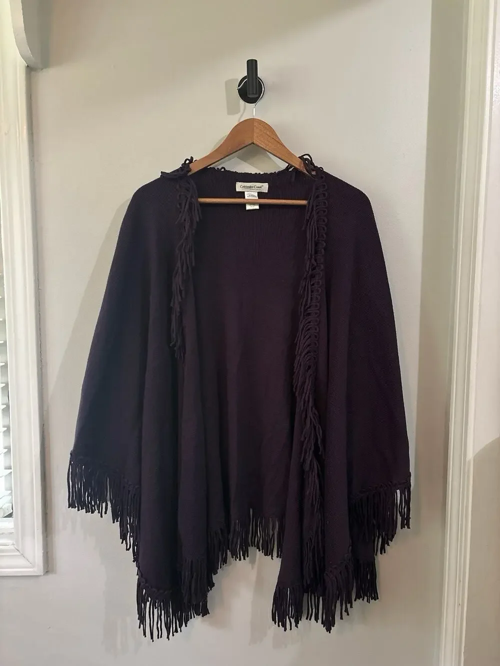 COLDWATER CREEK Knit Shawl Womens Dark Purple Fringe Sweater Wrap One Size